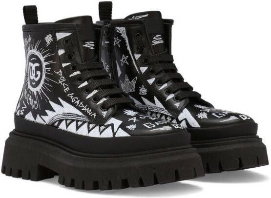 Dolce  Gabbana Kids logo-print lace-up boots Black