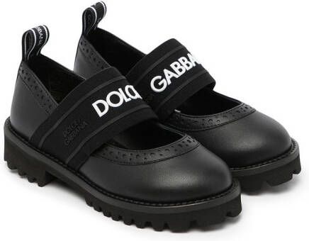 Dolce  Gabbana Kids logo-tape leather Mary Jane shoes Black