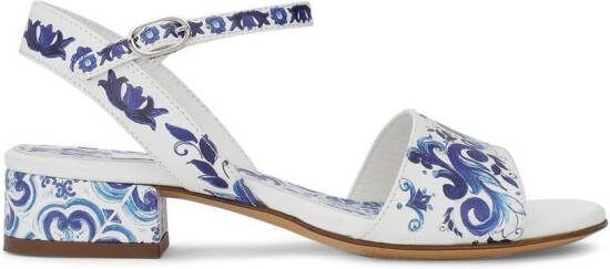 Dolce  Gabbana Kids Majolica-print leather sandals Blue