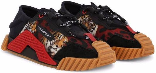 Dolce  Gabbana Kids NS1 tiger-print sneakers Black