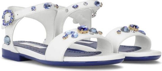 Dolce  Gabbana Kids rhinestone-embellished leather sandals White