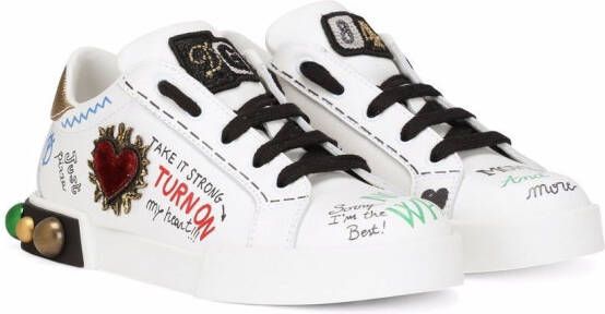 Dolce  Gabbana Kids Portofino DG King leather sneakers White