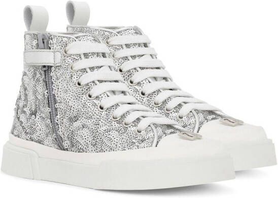 Dolce  Gabbana Kids Portofino glitter high-top sneakers Silver