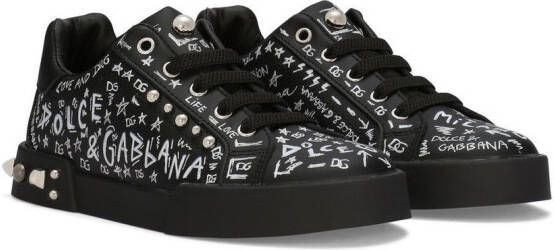 Dolce  Gabbana Kids Portofino Graffiti logo-print sneakers Black