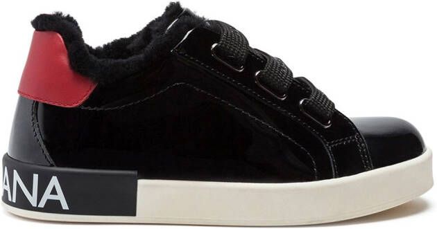 Dolce  Gabbana Kids Portofino patent leather sneakers Black