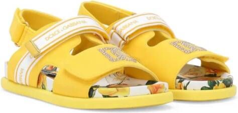 Dolce  Gabbana Kids rhinestone-embellished cotton sandals Yellow