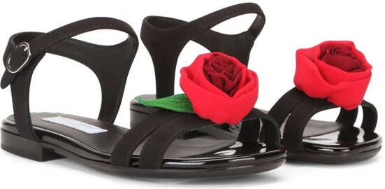 Dolce  Gabbana Kids rose-detail buckled sandals Black