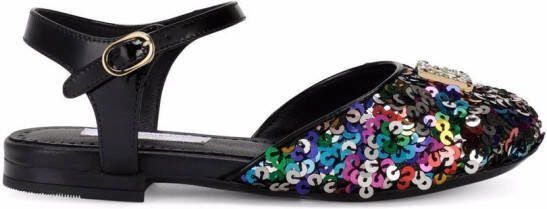 Dolce  Gabbana Kids sequin-embellished logo ballerinas Black