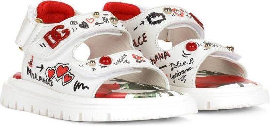 Dolce  Gabbana Kids sketchbook-print touch-strap sandals White
