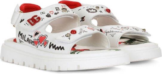 Dolce  Gabbana Kids sketchbook-print touch-strap sandals White