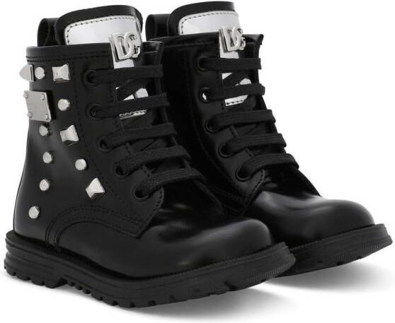 Dolce  Gabbana Kids studded leather ankle boots Black
