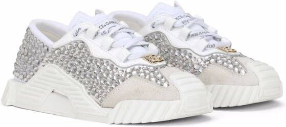 Dolce  Gabbana Kids studded low-top leather sneakers White