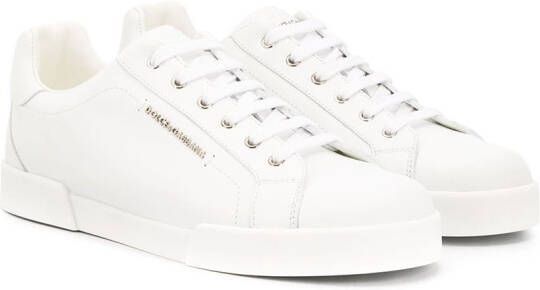 Dolce  Gabbana Kids TEEN logo plaque sneakers White