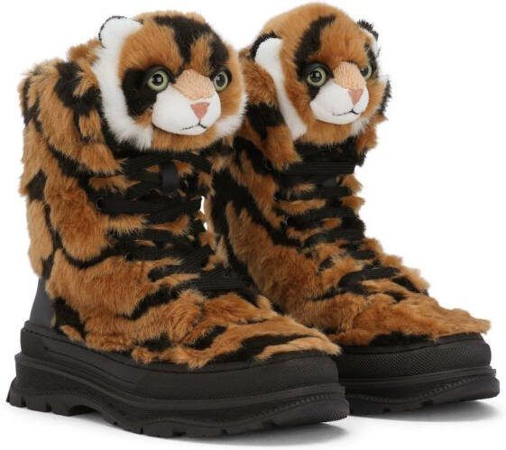Dolce  Gabbana Kids Tiger-shaped faux-fur boots Black