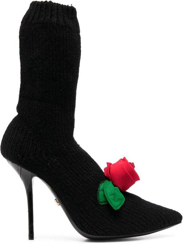 Dolce  Gabbana knitted style rose calf boots Black