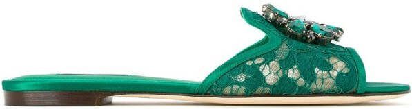 Dolce  Gabbana Rainbow Lace brooch-detail sandals Green