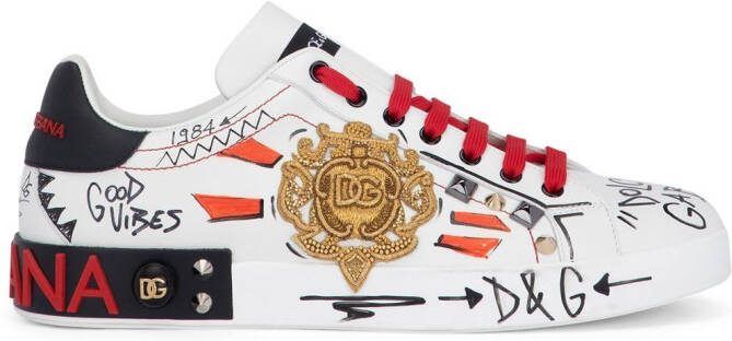 Dolce  Gabbana Portofino studded leather sneakers White