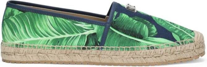 Dolce  Gabbana leaf-print canvas espadrilles Blue