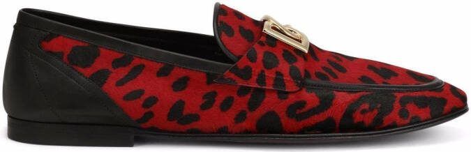 Dolce  Gabbana leopard-print logo-buckle loafers Red