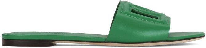 Dolce  Gabbana DG Logo leather slides Green