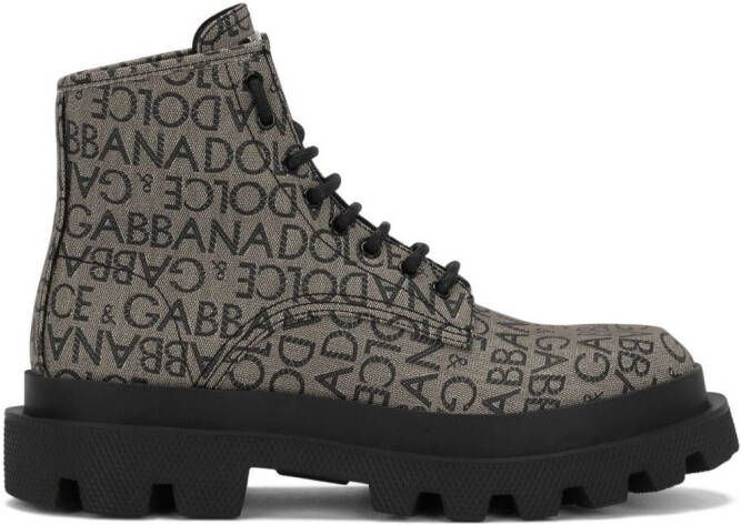 Dolce  Gabbana logo-jacquard ankle boots Grey