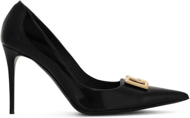 Dolce  Gabbana logo-lettering leather pumps Black