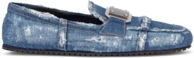 Dolce  Gabbana logo-tag patchwork-denim loafers Blue