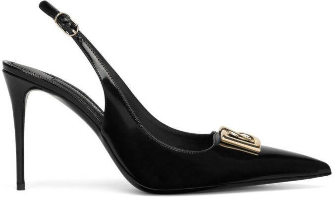 Dolce  Gabbana logo-plaque heeled slingback pumps Black