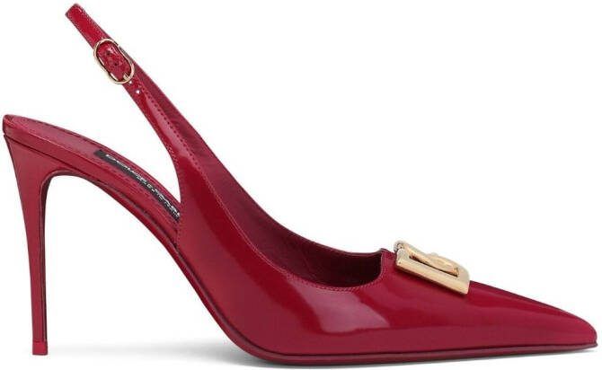 Dolce  Gabbana logo-plaque heeled slingback pumps Pink