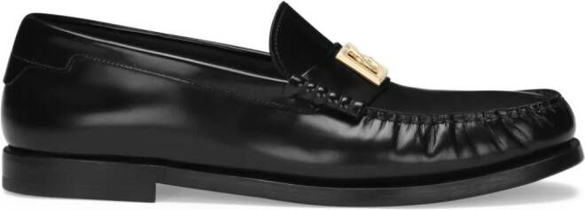 Dolce  Gabbana logo-plaque leather loafers Black
