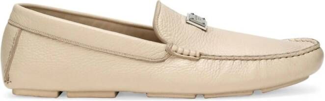Dolce  Gabbana logo-plaque leather loafers Neutrals