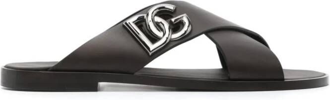 Dolce  Gabbana DG-logo leather sandals Brown