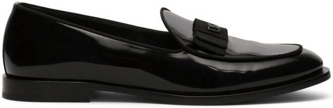Dolce  Gabbana logo-tag patent leather slippers Black