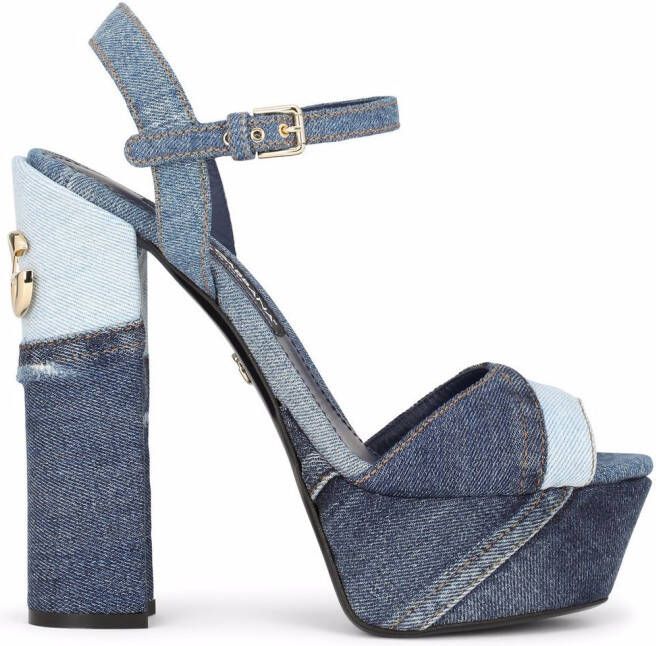 Dolce  Gabbana 145mm patchwork-denim platform sandals Blue
