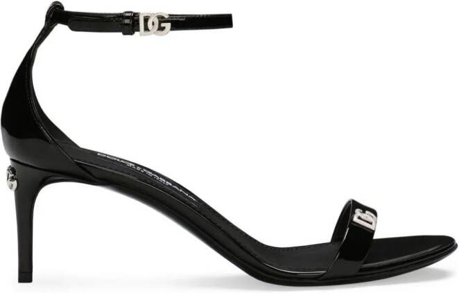 Dolce  Gabbana logo-plaque patent-leather sandals Black
