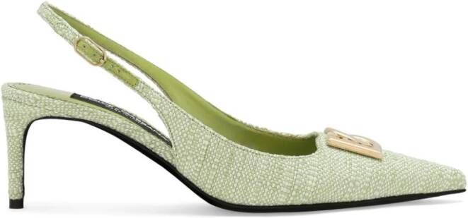 Dolce  Gabbana logo-plaque raffia slingback pumps Green