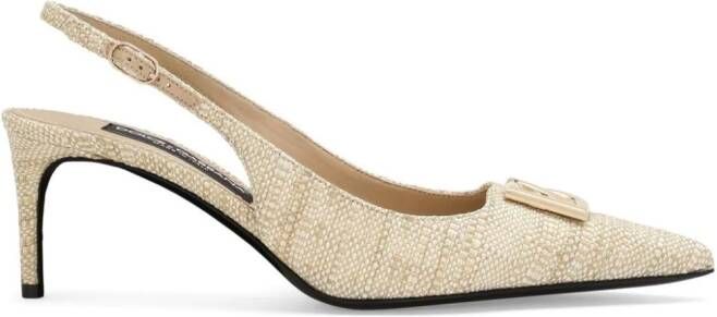Dolce  Gabbana logo-plaque raffia slingback pumps Neutrals