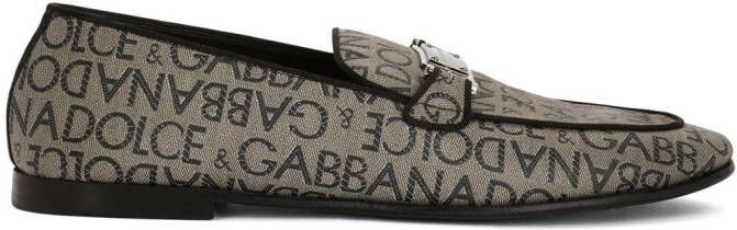 Dolce  Gabbana logo-tag jacquard loafers Brown