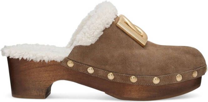 Dolce  Gabbana logo-plaque suede clogs Brown