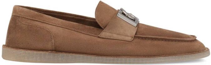 Dolce  Gabbana logo-plaque suede loafers Brown