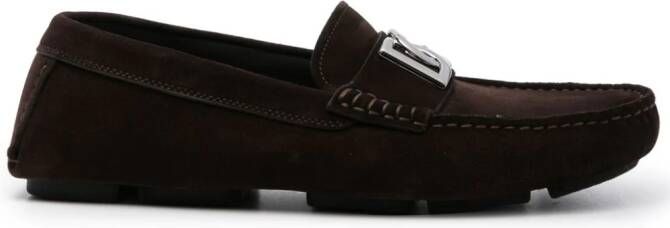 Dolce  Gabbana logo-plaque suede loafers Brown
