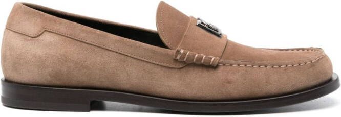 Dolce  Gabbana logo-plaque suede loafers Brown