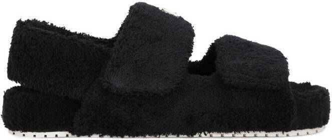 Dolce  Gabbana logo-plaque terrycloth-effect sandals Black