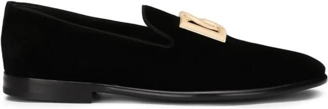 Dolce  Gabbana logo-plaque velvet slippers Black