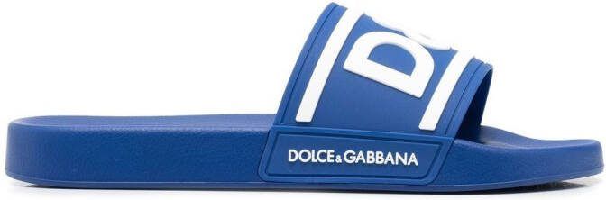 Dolce  Gabbana logo-print detail pool slides Blue