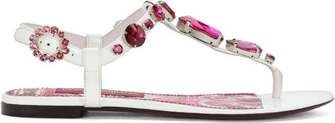Dolce  Gabbana Majolica-print crystal-embellished sandals White