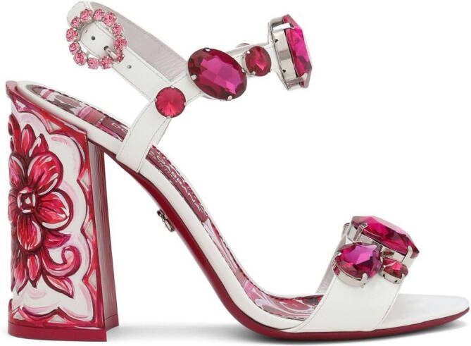 Dolce  Gabbana Majolica-print embellished sandals White
