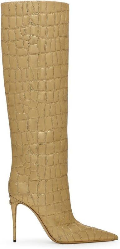 Dolce  Gabbana metallic croc-effect knee boots Neutrals