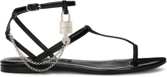 Dolce  Gabbana padlock patent-leather flat sandals Black