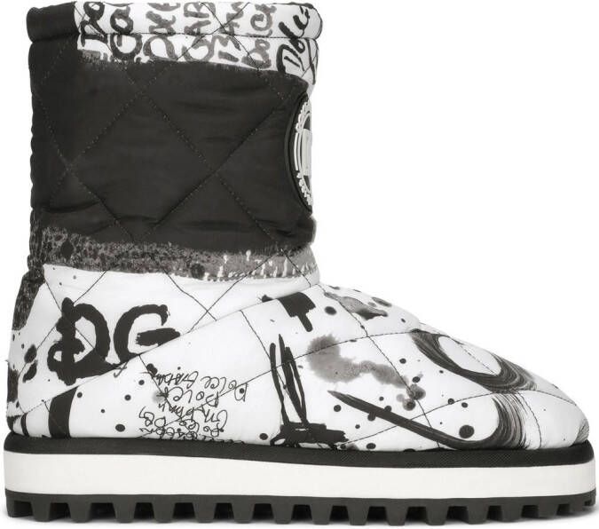 Dolce  Gabbana paint splatter-print padded boots White